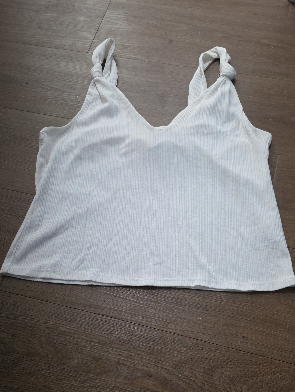 H&M Cream Ribbed V-Neck Tank with Knotted Straps